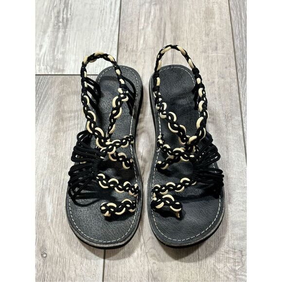 2 pair of ladies braided rope flat sandals cream/black & Navy/hot pink size S 7- - Picture 6 of 12